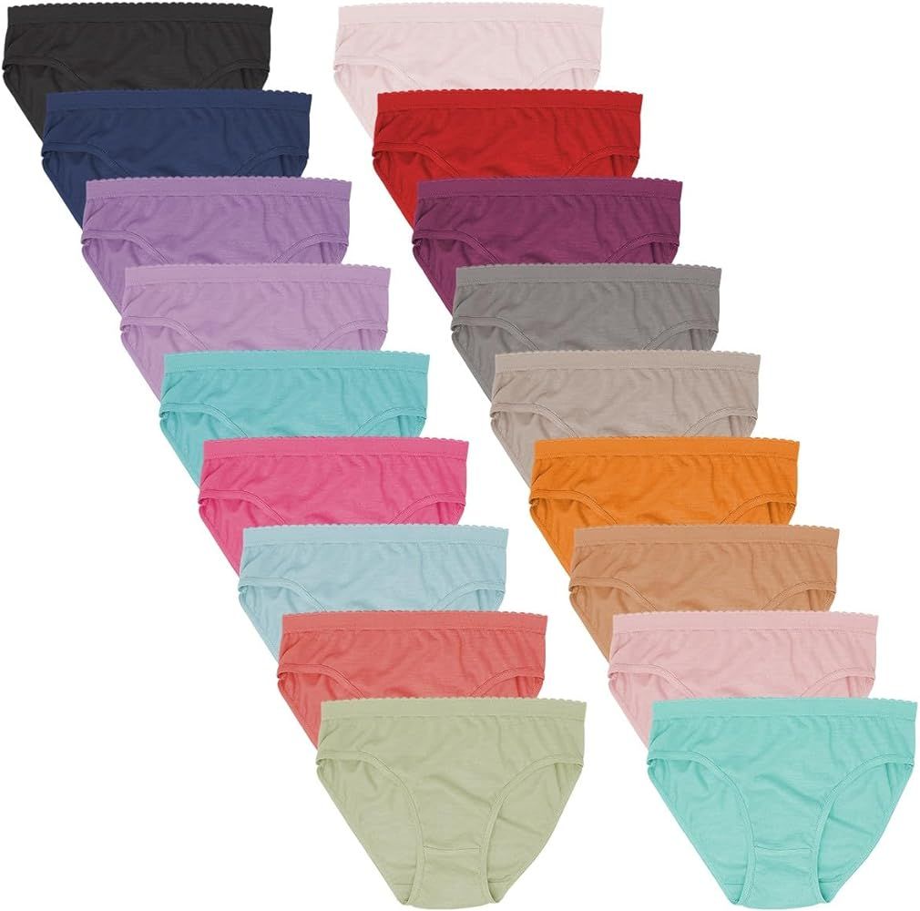 Sexy Basics Womens 12 Pack & 18 Pack Hi-Cut Panty Bikini Briefs | 100% Cotton Underwear | Amazon (US)