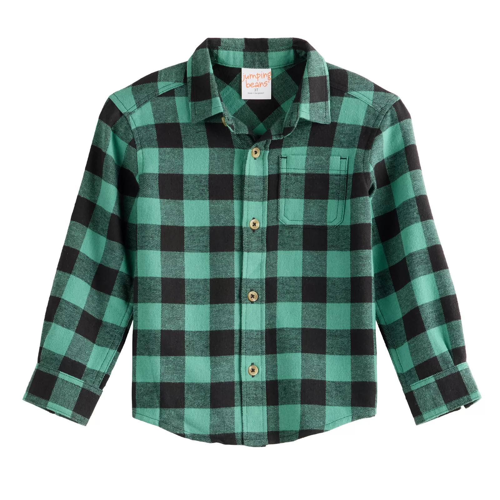Baby & Toddler Boy Jumping Beans® Flannel Button Down Shirt, Toddler Boy's, Size: 4T, Green Buffalo Plaid | Kohl's