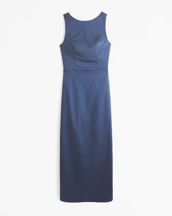 High-Neck Satin Sculpt Midi Dress | Abercrombie & Fitch (US)