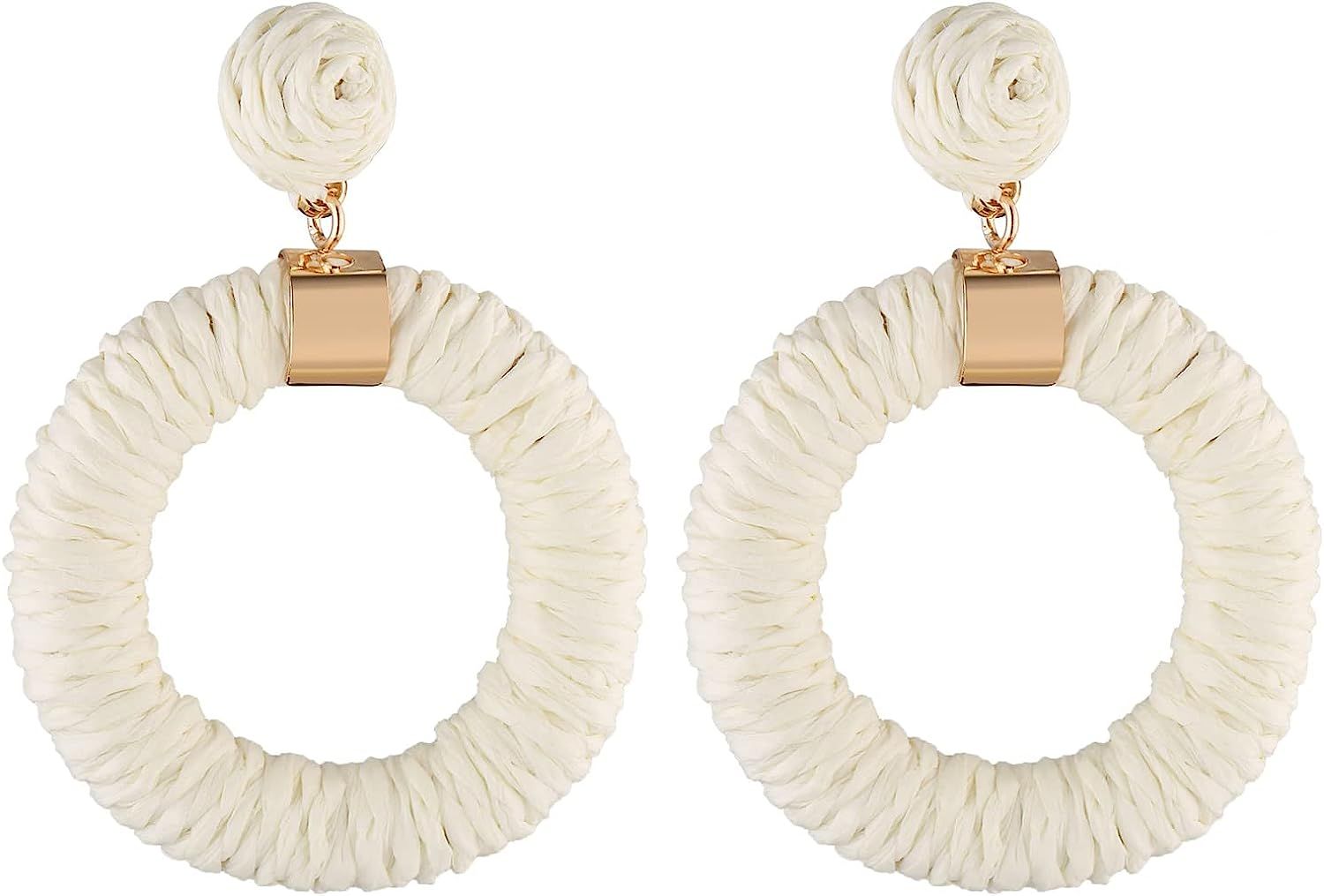 Scddboy Raffia Earrings for Women,Bohemian Earrings Handmade Braid Hoop Drop Dangle Earrings | Amazon (US)