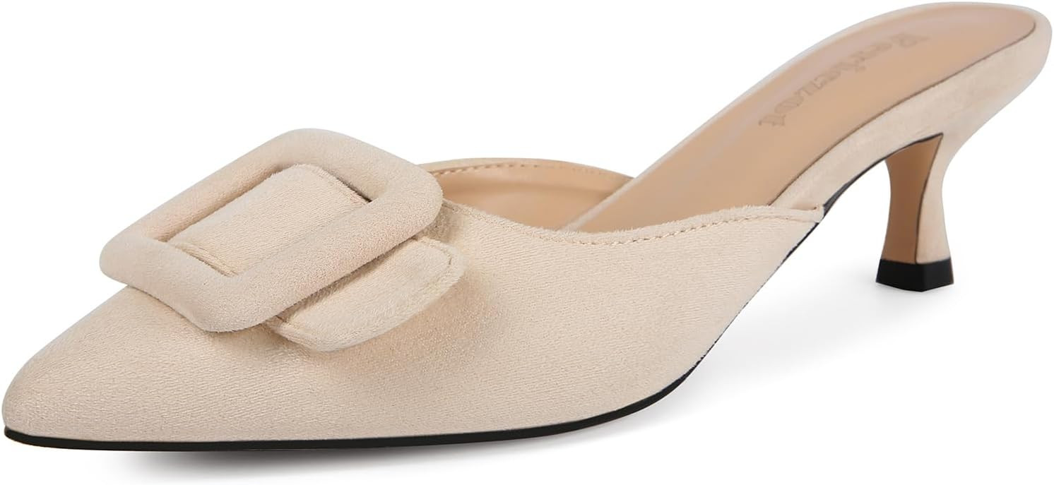 Fericzot Mule Slippers for Women,Slingback Buckle Pumps Pointed Toe Kitten Heels Shoes Slides Backless Dress Sandals | Amazon (US)