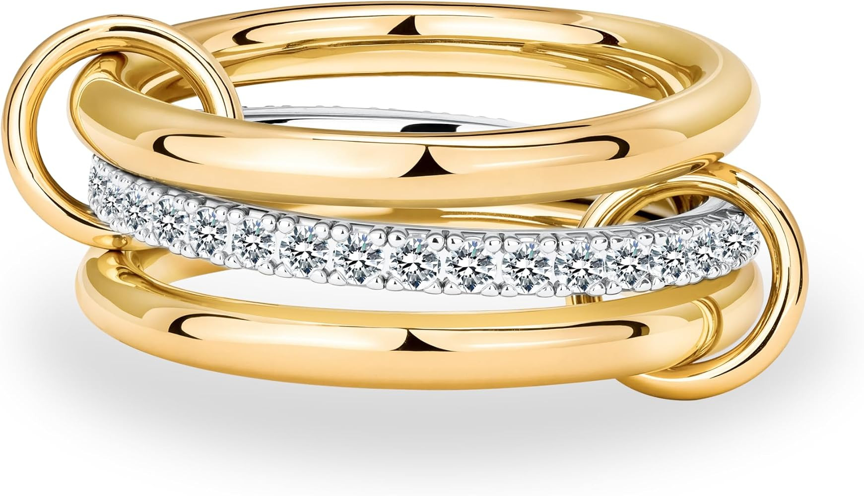 Gold Stackable Interlocking Ring for Women - 14K Gold Plated Rolling Trinity Band with Pave CZ, N... | Amazon (US)