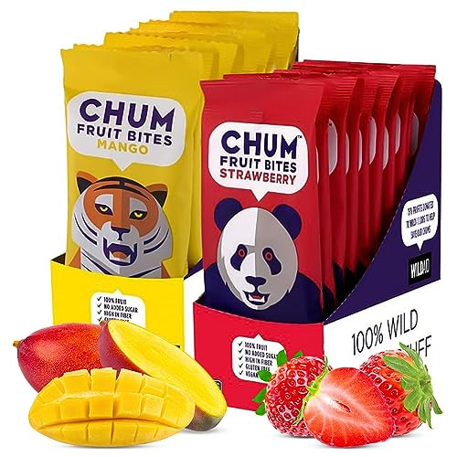 Chum Fruit Snacks 100% Real Fruit Snack for Children and Adults (Mango + Strawberry, 18 Pack) – No Added Sugar, All-Natural Convenient Healthy Snack (Nut Free, Gluten Free, Vegan, Kosher, Paleo, Non-GMO) | Amazon (US)