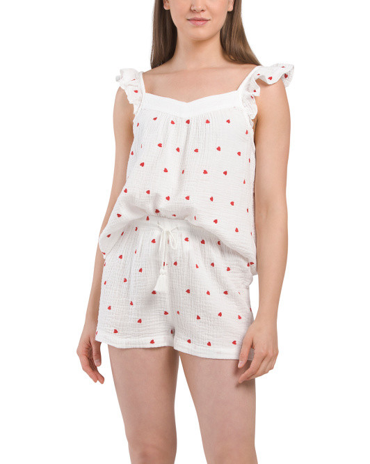 2pc Ruffled Tank Heart Sleep Set | TJ Maxx
