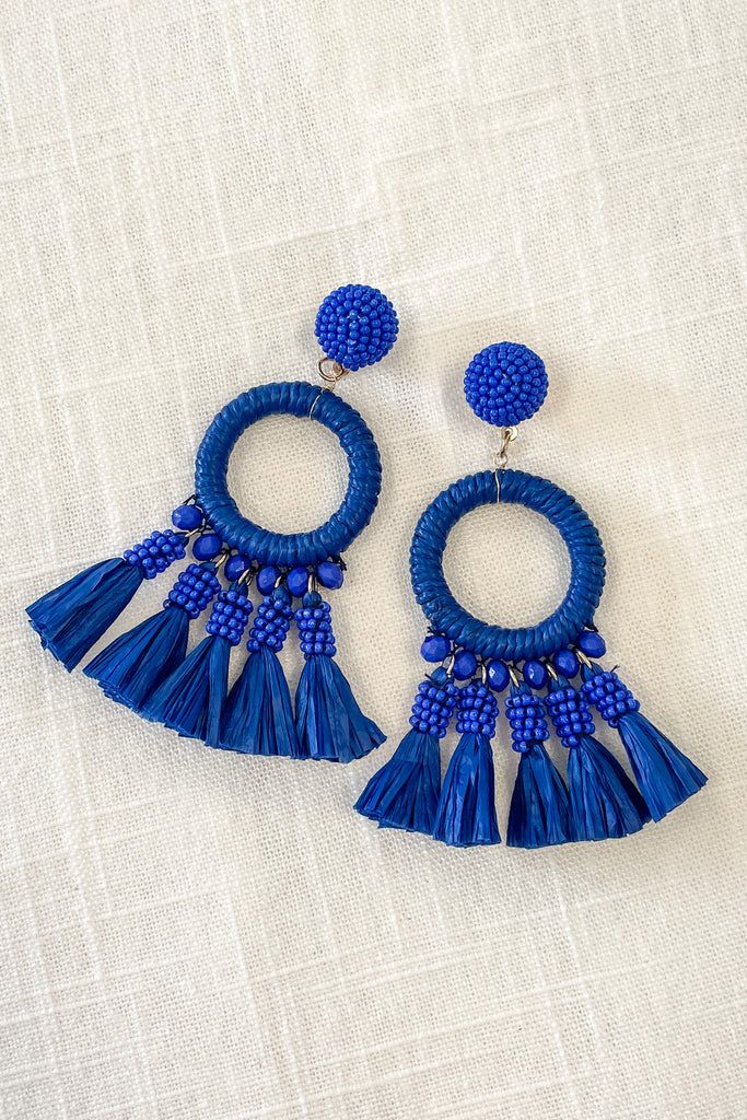 Bold Love Blue Tassel Earrings | The Mint Julep Boutique