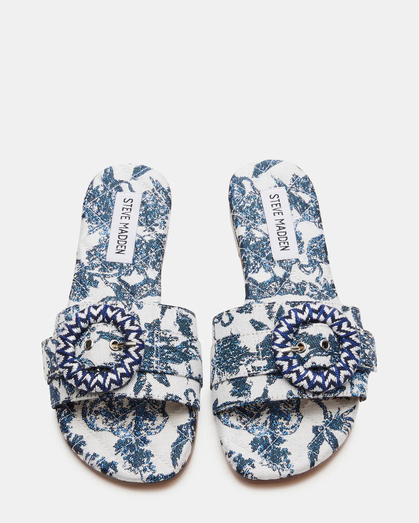 MERLA Blue Multi Slide Sandal | Women's Sandals | Steve Madden (US)