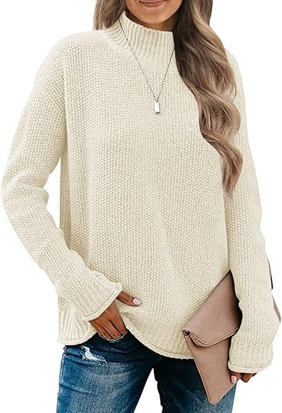 MEROKEETY Women's Long Sleeve Turtleneck Cozy Knit Sweater Casual Loose Pullover Jumper Tops | Amazon (US)