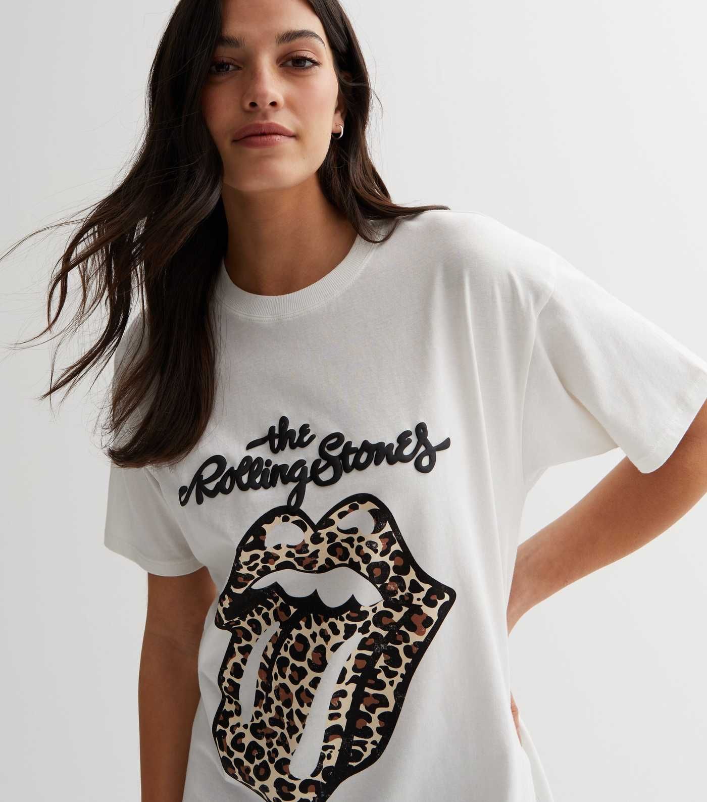 White Leopard Lips Rolling Stones Oversized Logo T-Shirt
						
						Add to Saved Items
						Re... | New Look (UK)