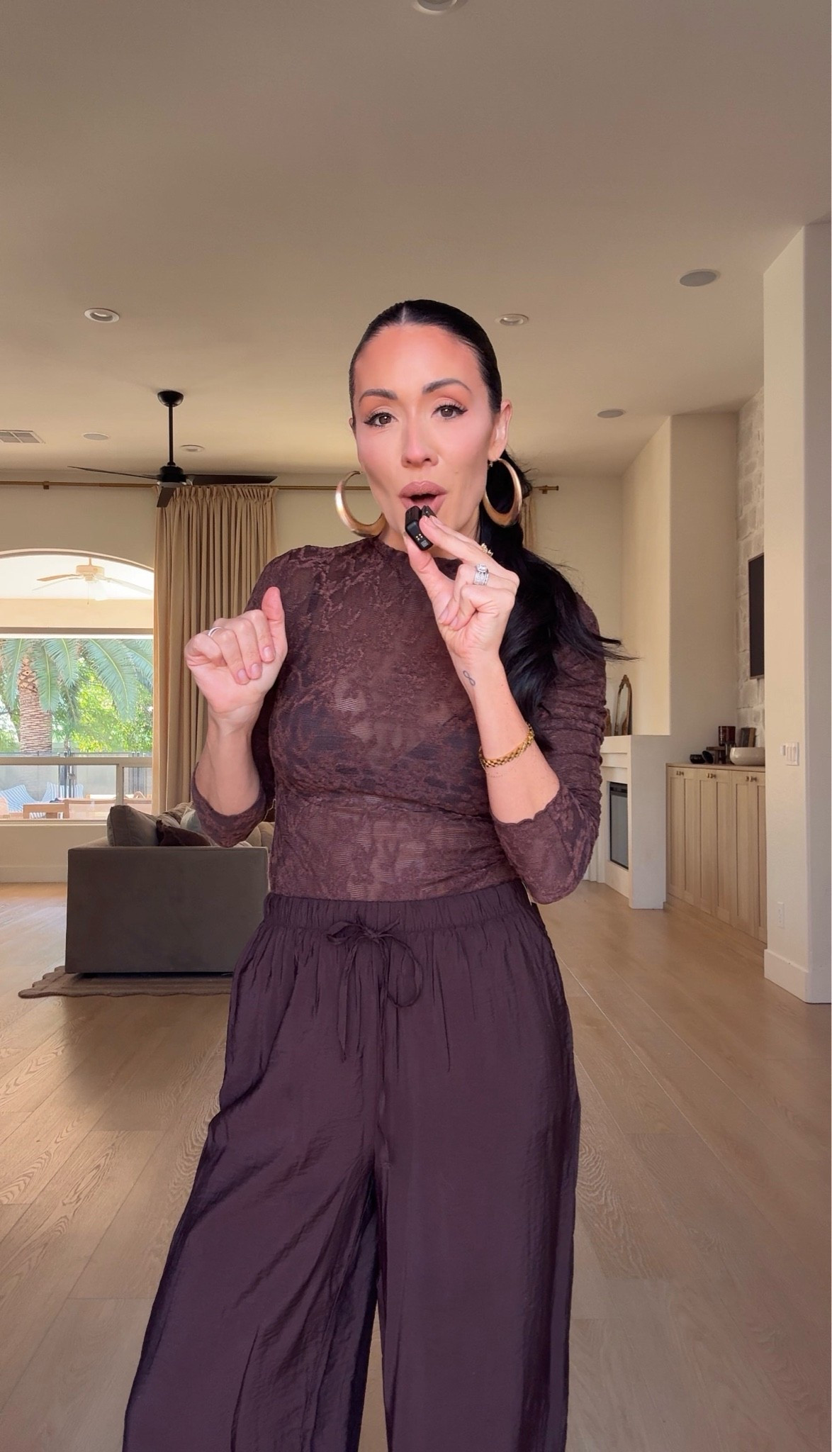 Walmart x Amazon styling. I love this mesh top (size small) paired with these drawstring pants (size XS) 

Brown outfit 
Amazon fashion