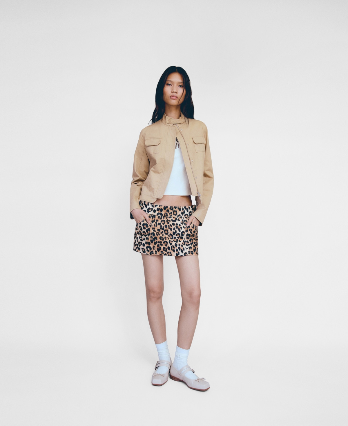 Mango Women's Leopard-Print Denim Mini-Skirt - Beige | Macy's