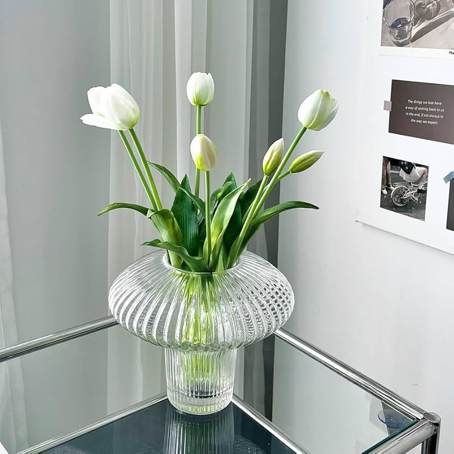 UFO Shaped Glass Vase,Unique Fluted Cool Flower Vases for Any Room,Table,Entryway,Shelf,Office(Cl... | Amazon (US)