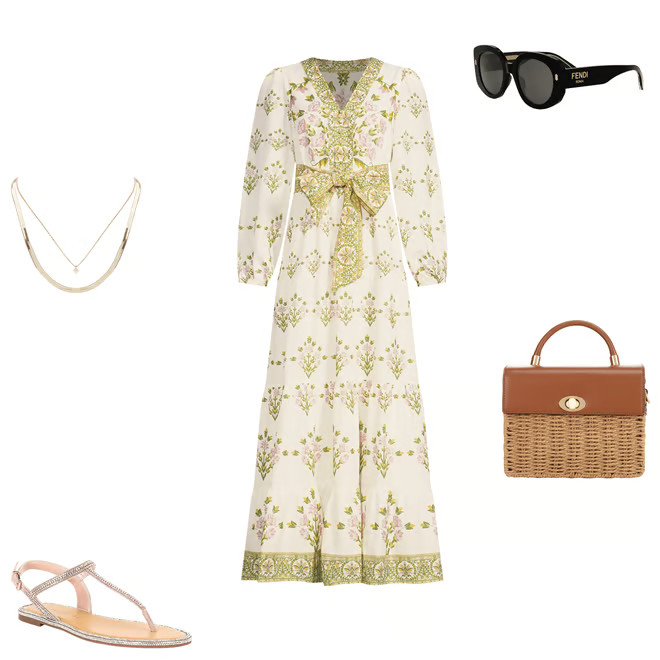 Floral Printed Long Sleeve V-Neck Self Tie Maxi Dress | Dillard's