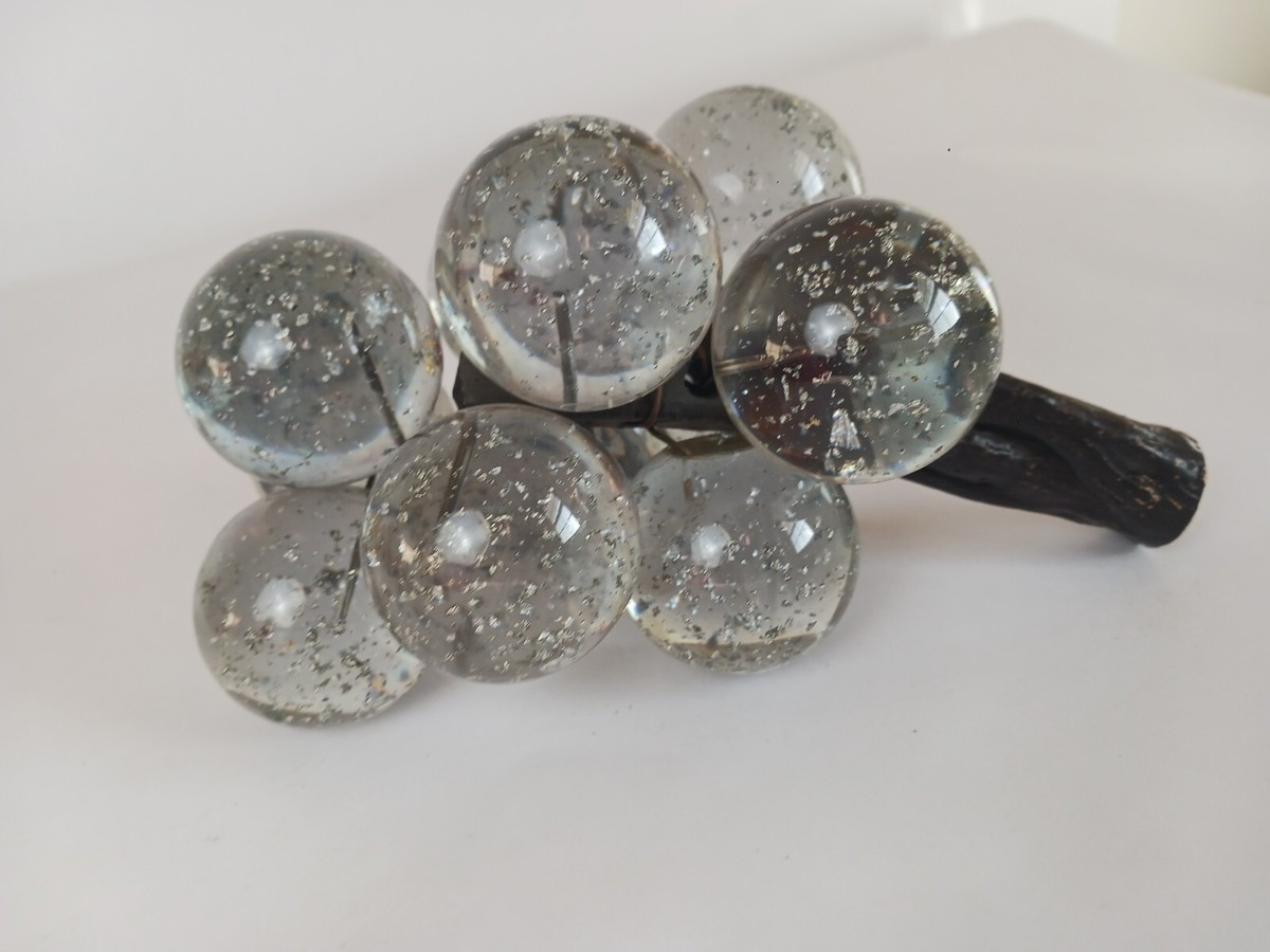 Vintage MCM Clear, Silver Speckles, Lucite  Grape Cluster Driftwood 7"  | eBay | eBay US
