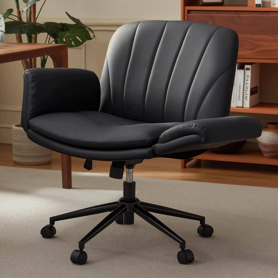 Dowinx Criss Cross Chair with Five-Level Adjustable Arms and Wheels - Comfortable Ergonomic PU Le... | Amazon (US)