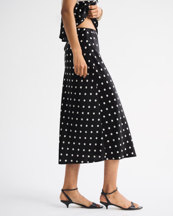 Women's High Rise Satin Midi Skirt | Women's Bottoms | Abercrombie.com | Abercrombie & Fitch (US)