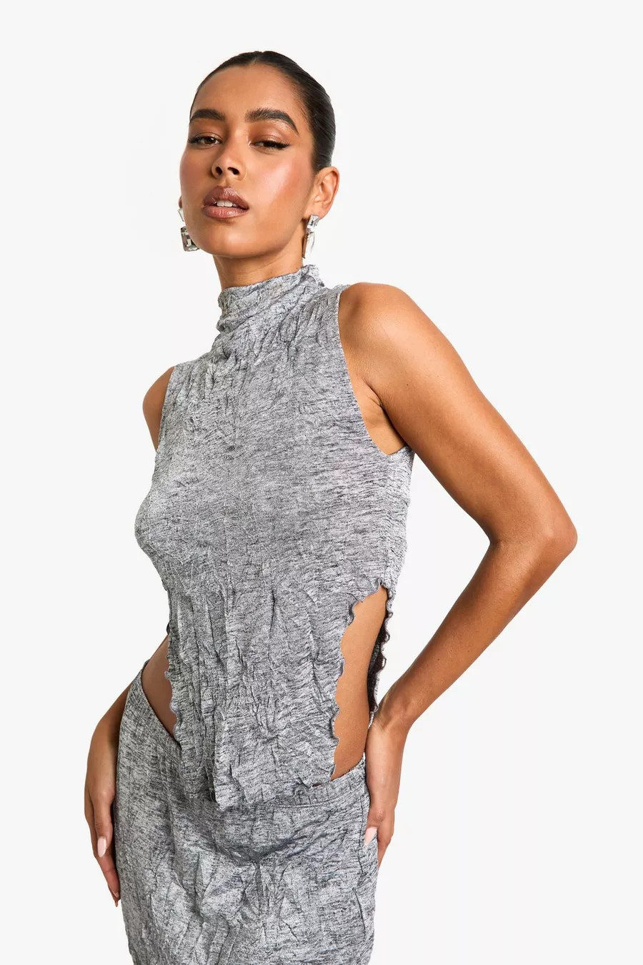 Crinkle marl sleeveless asymmetric top | boohoo (US & Canada)