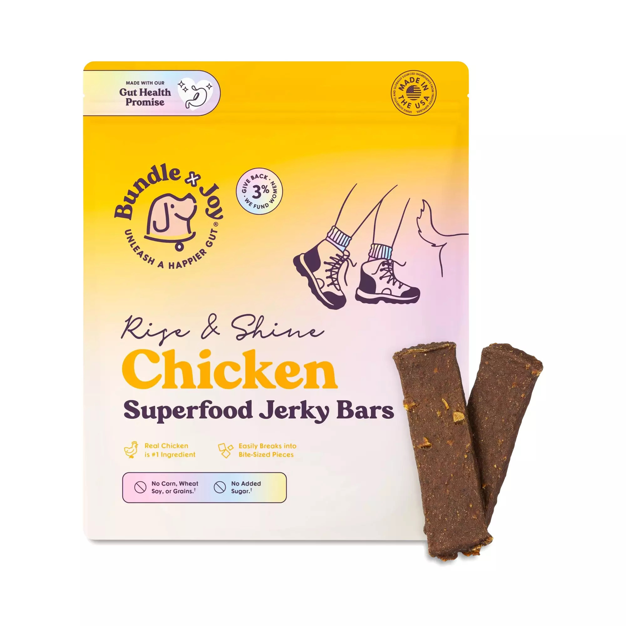 Bundle x Joy Rise & Shine Chicken Superfood Jerky Bars for Dogs 5 oz pouch | Thrive Market