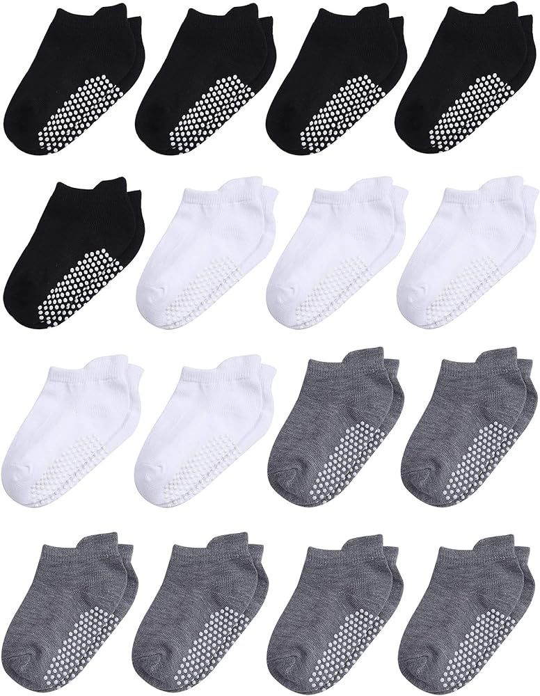 16 Pairs Toddler Non Slip Grip Ankle Socks Anti Skid Athletic Socks for Toddlers Boys or Girls | Amazon (US)