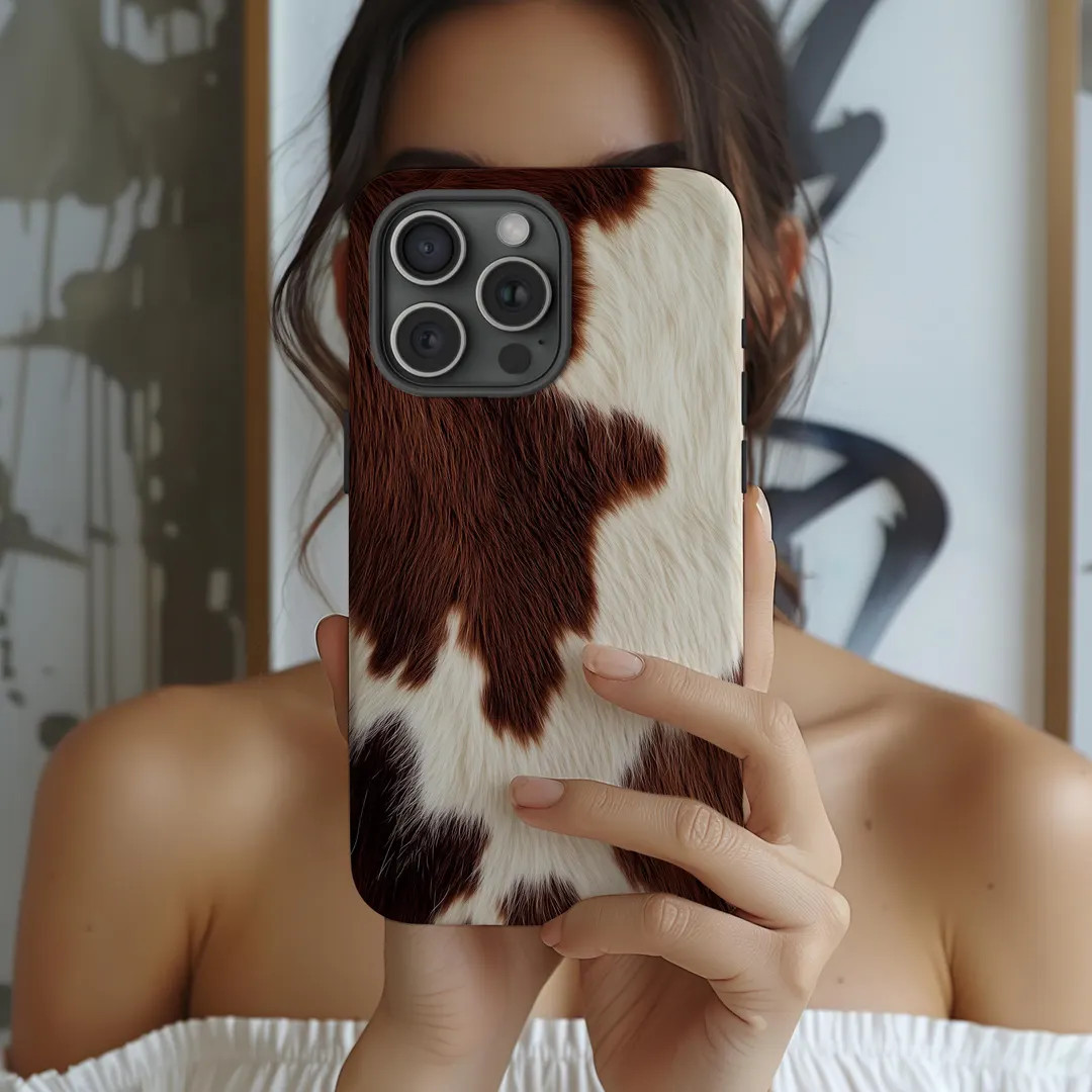 Cowhide Phone Case | Brown White Animal Pattern Design | Cow Art Case for iPhone 17 16 15 14 13 1... | Etsy (US)