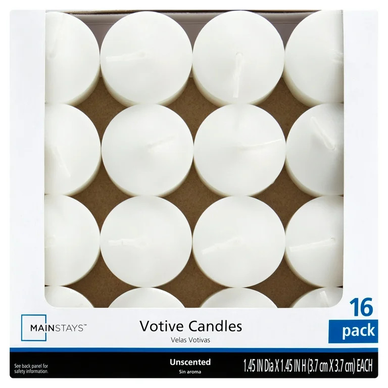 Mainstays Unscented Votive Candles, White, 16 Count | Walmart (US)