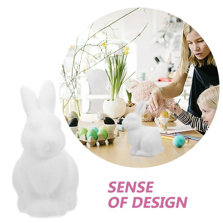 Easter Bunny Decorations Rabbit Figurines Garden Flocking Desktop Moss White Foam | Walmart (US)