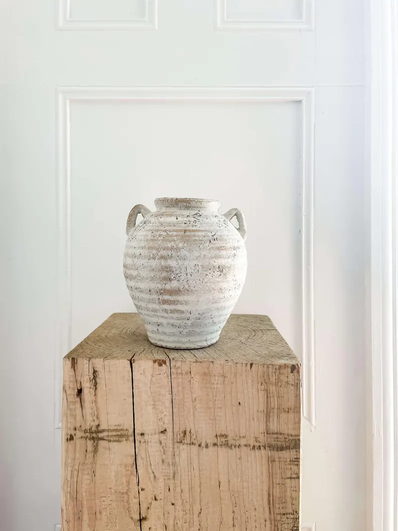 Luciana Vintage-Style Ceramic Vase with Aged Ivory Glaze, Amphora Shape, Rustic Terracotta Base, ... | Etsy (US)