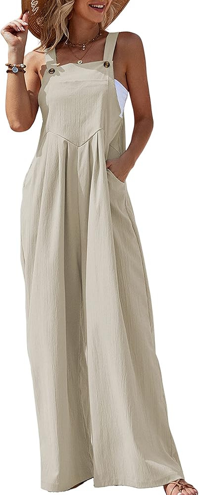 UANEO Overalls for Women Loose Fit Summer Bib Wide Lge Jumpsuits Floral Boho Clothes | Amazon (US)