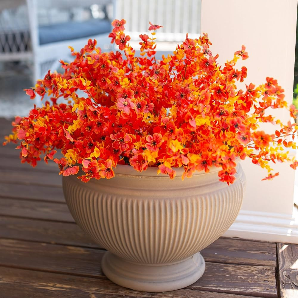 Ivydale Artificial Fake Fall Flower Plants for Outdoor Outside, 12 Bundles Faux Silk Orange Mums ... | Amazon (US)