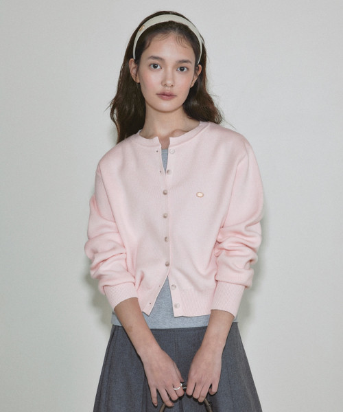 [Woman] Essential round knit cardigan_Baby pink | Musinsa Global