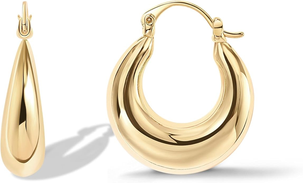 PAVOI 14K Yellow Gold Plated 925 Sterling Silver Posts Chunky Hoops - 17mm Thick Lightweight Gold... | Amazon (US)