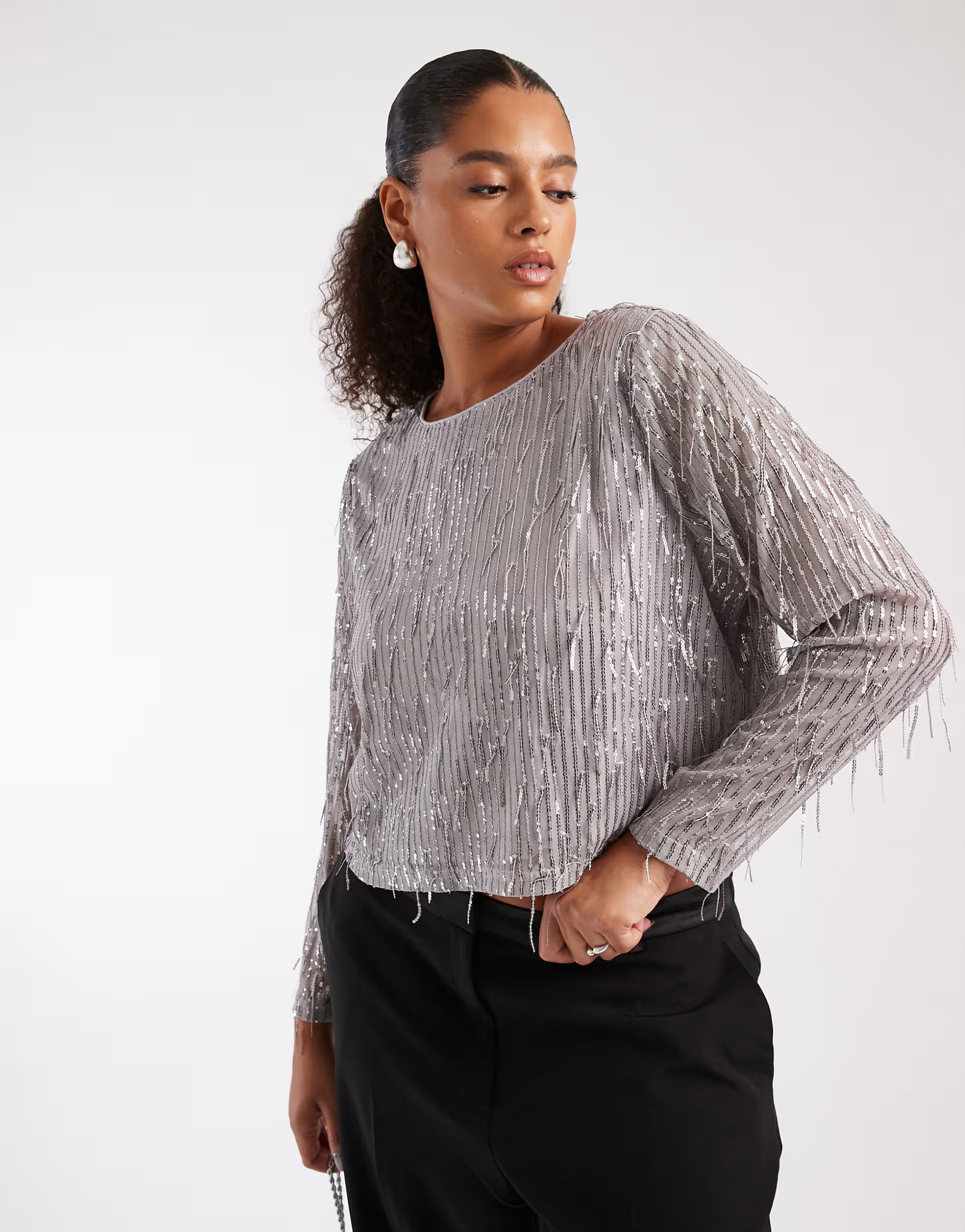 ONLY Curve sequin detailing crop top in silver | ASOS (Global)