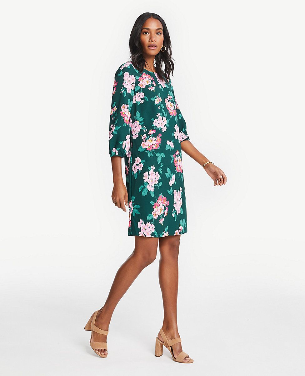 Floral Lantern Sleeve Shift Dress | Ann Taylor (US)