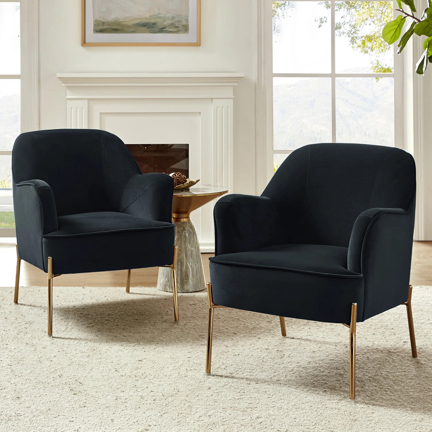 Cleo 26" Wide Contemporary Chair with Recessed Arms (Set of 2) | Wayfair North America