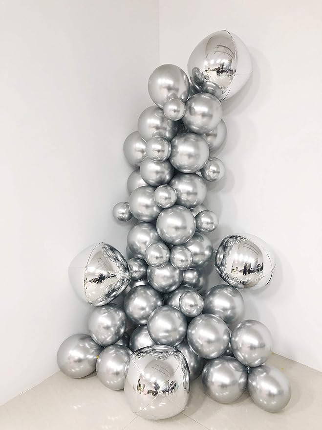 Janinus Chrome Silver Balloons Metallic Party Balloons Metallic Silver Balloons Latex Balloons Bi... | Amazon (US)