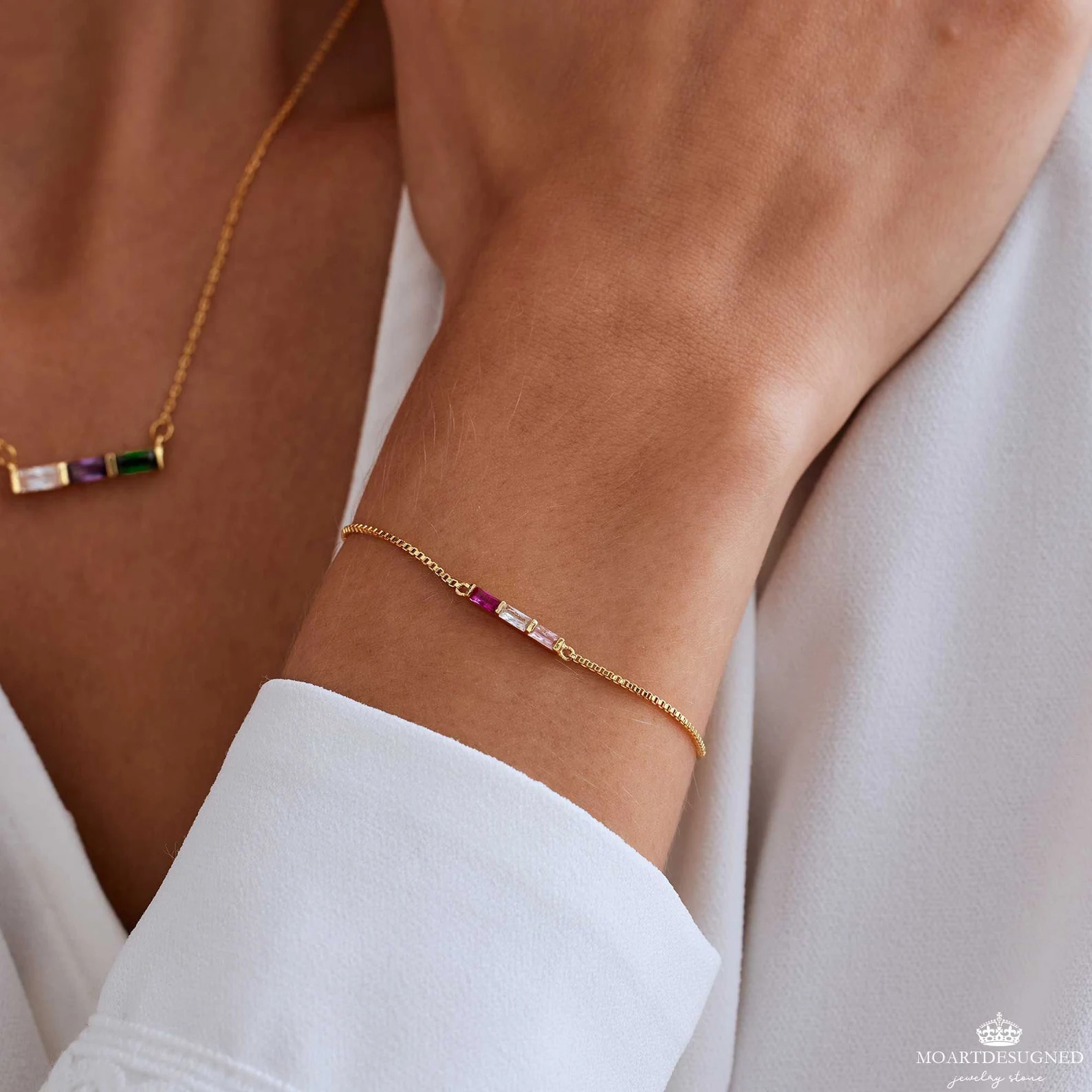 Personalised Multiple Baguette Birthstone Bracelet, 18k Gold Dainty Bracelet, Anniversary Gift, F... | Etsy (US)