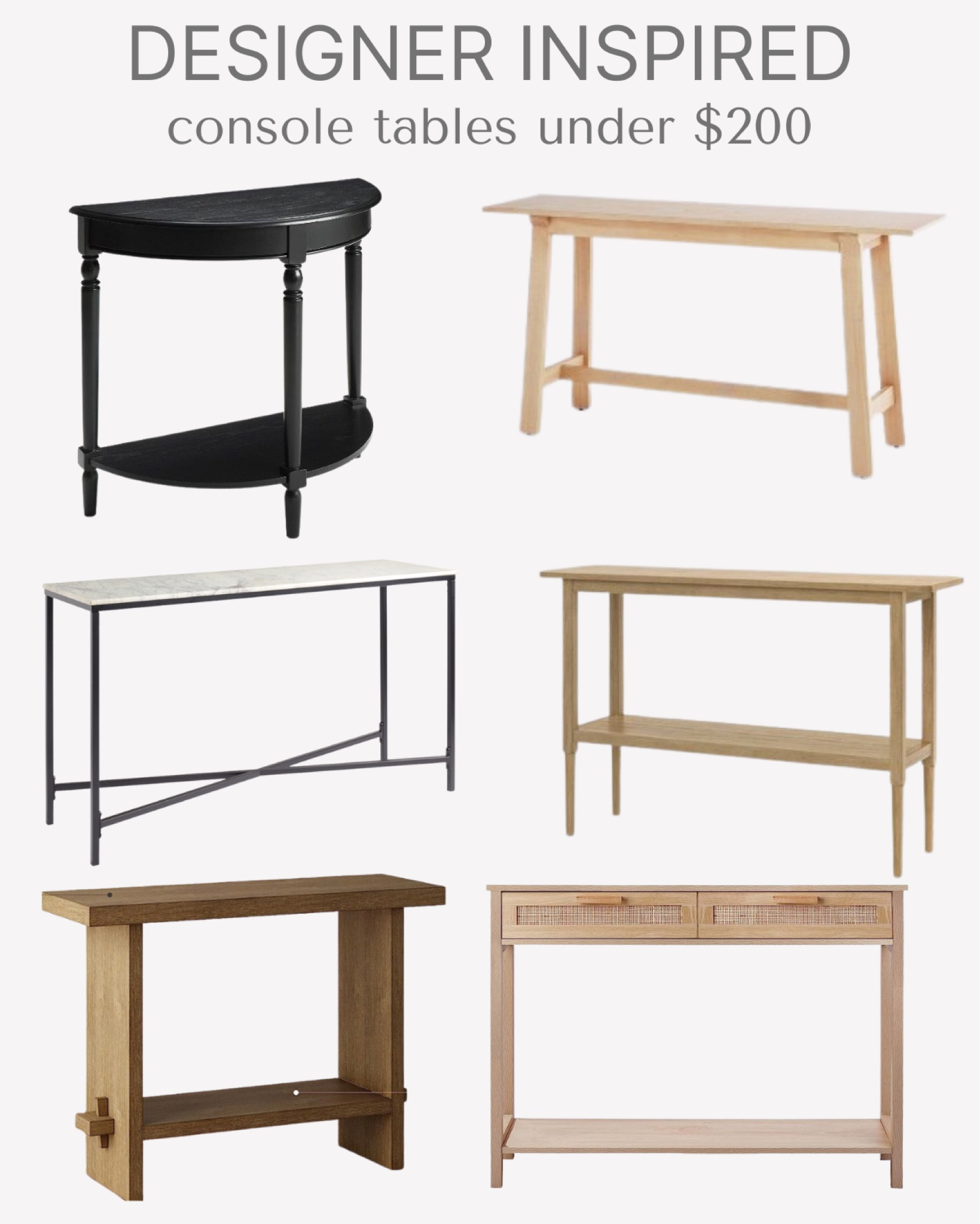 My favorite designer inspired console tables under $200!  Perfect for an entryway or living room !

#LTKhome #LTKFind #LTKsalealert