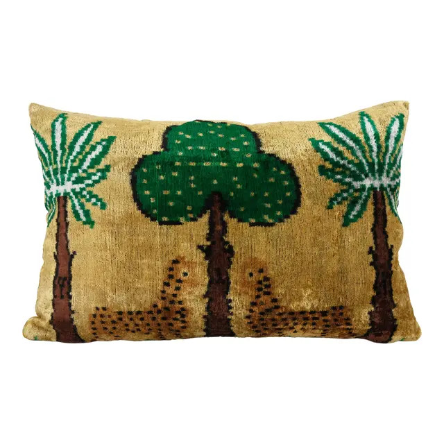 Silk Ikat Velvet Pillow, Animal Lumbar Pillows | Chairish