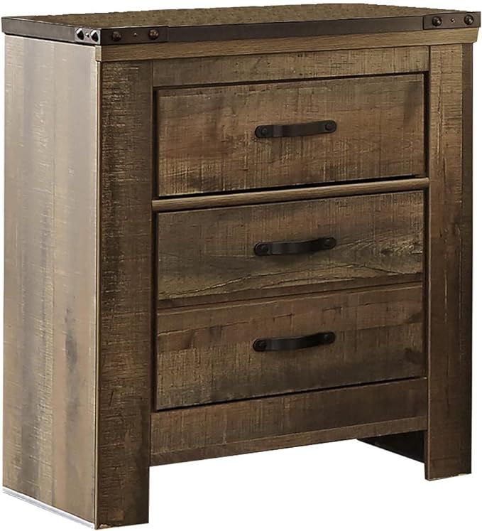 Signature Design by Ashley Trinell Rustic 2 Drawer Nightstand with USB Charging Stations, Warm Br... | Amazon (US)