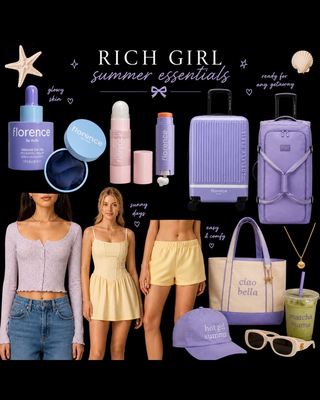 Rich girl summer essentials 💜✈️✨ Pastel picks, beauty favorites, and vacation-ready finds I’m obsessed with. #LTKStyle #LTKTravel #LTKBeauty #SummerStyle #AmazonFinds #RichGirlSummer