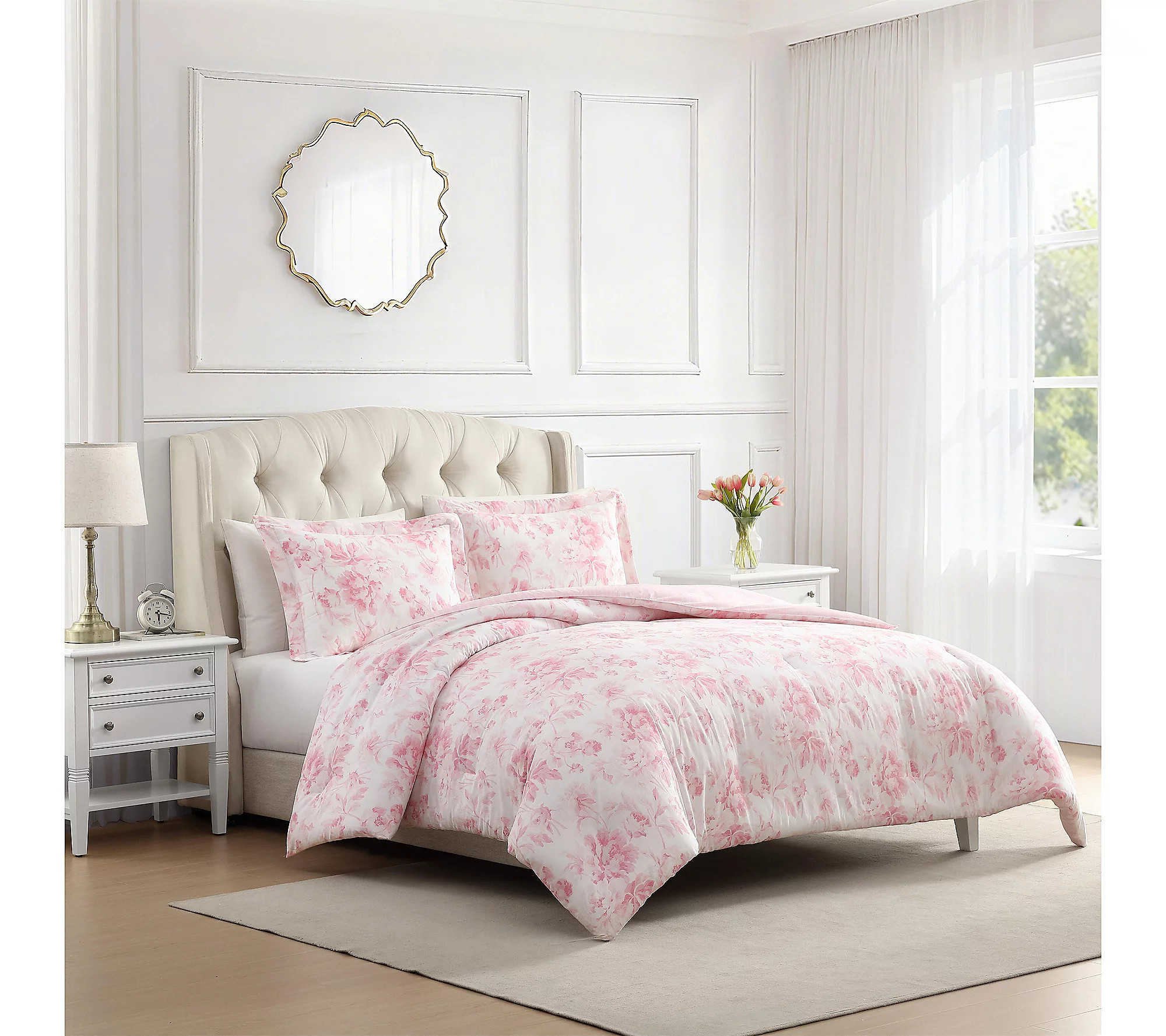Laura Ashley Anja Textured Pink Cotton Queen Co mforter Set | QVC