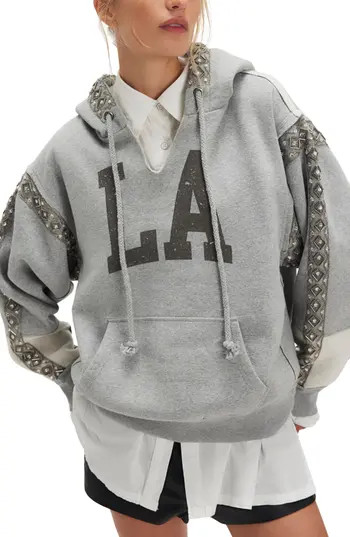 Free People Midnight Sparkle Embellished Graphic Hoodie in Heather Grey at Nordstrom Rack, Size Large | Nordstrom Rack