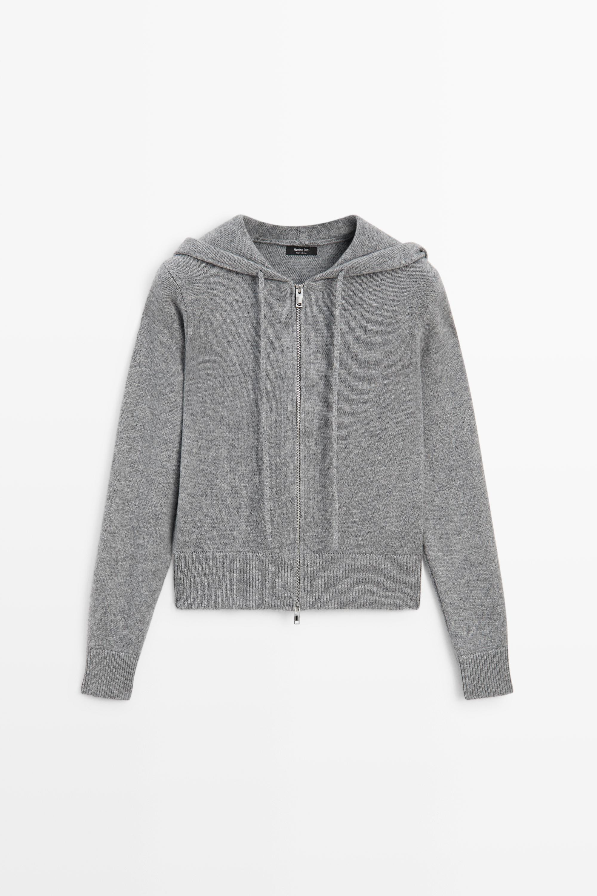 Wool blend hooded knit cardigan | Massimo Dutti UK