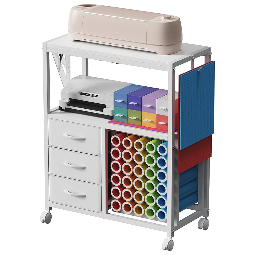 30 Vinyl Roll Holders for Cricut Cart, Rolling Craft Cart with 3 Fabric Drawer, Craft Organizatio... | Amazon (US)