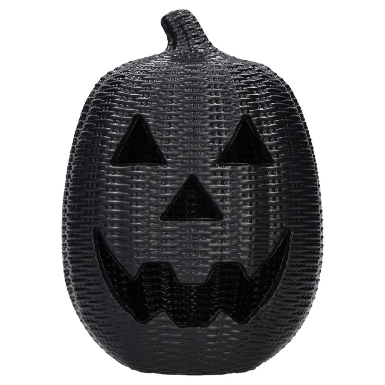 Light-Up Woven Jack-o'-Lantern Decoration, Black, 12", Halloween by Way To Celebrate | Walmart (US)