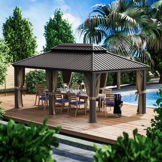 Alexander 12 ft. x 18 ft. Brown Aluminum Gray Hardtop Gazebo with Galvanized Steel Roof | The Home Depot