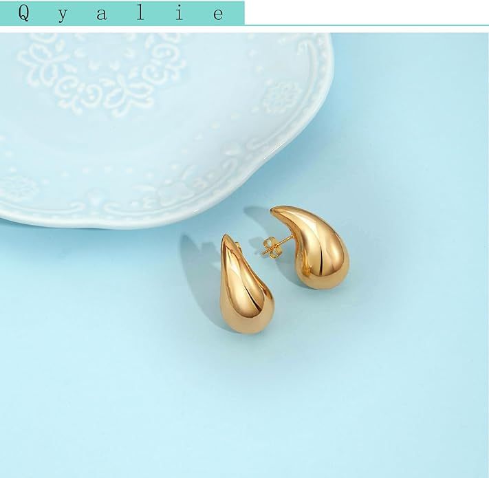 Chunky Gold Hoop Earrings For Women Tear Drop Earrings Statement Trendy Big Thick Lightweight Wat... | Amazon (US)