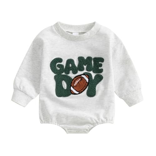 Frietlebird Newborn Baby Boy Football Outfit Game Day Sweatshirt Romper Long Sleeve Bubble Onesie Cute Baby Boy Fall Clothes (F-Gray Game Day,0-3 Months) | Amazon (US)