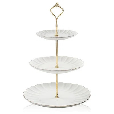 3 Tier Ceramic Cake Stand Wedding, Dessert Cupcake Stand For Tea Party Serving Platter (White) | Wayfair North America