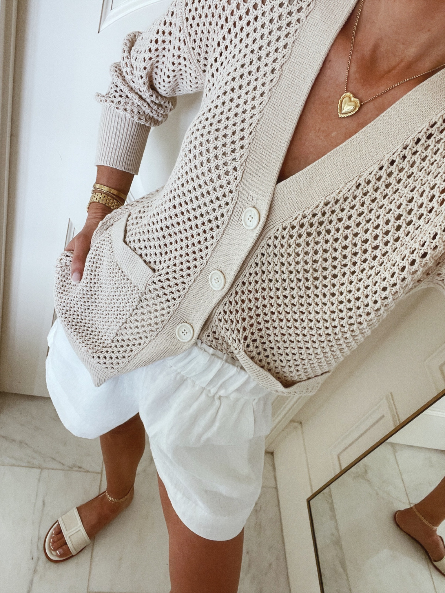 Casual summer outfit 
Sweater wearing size small
Shorts size small 