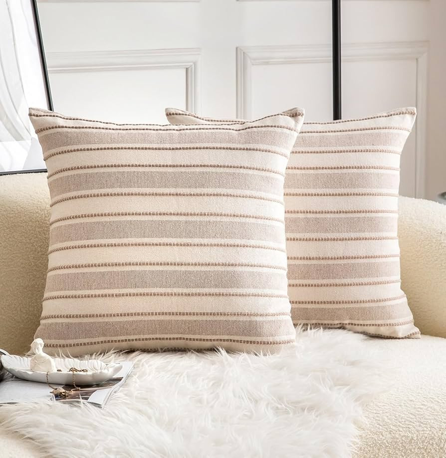 Cethom Decorative Boho Throw Pillow Covers, Farmhouse Textured Pillow Case, 18 x 18 Inch Set of 2... | Amazon (US)